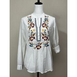 Magazine Women’s Embroidered Tunic Top Size Small Floral Boho Cottage Peasant